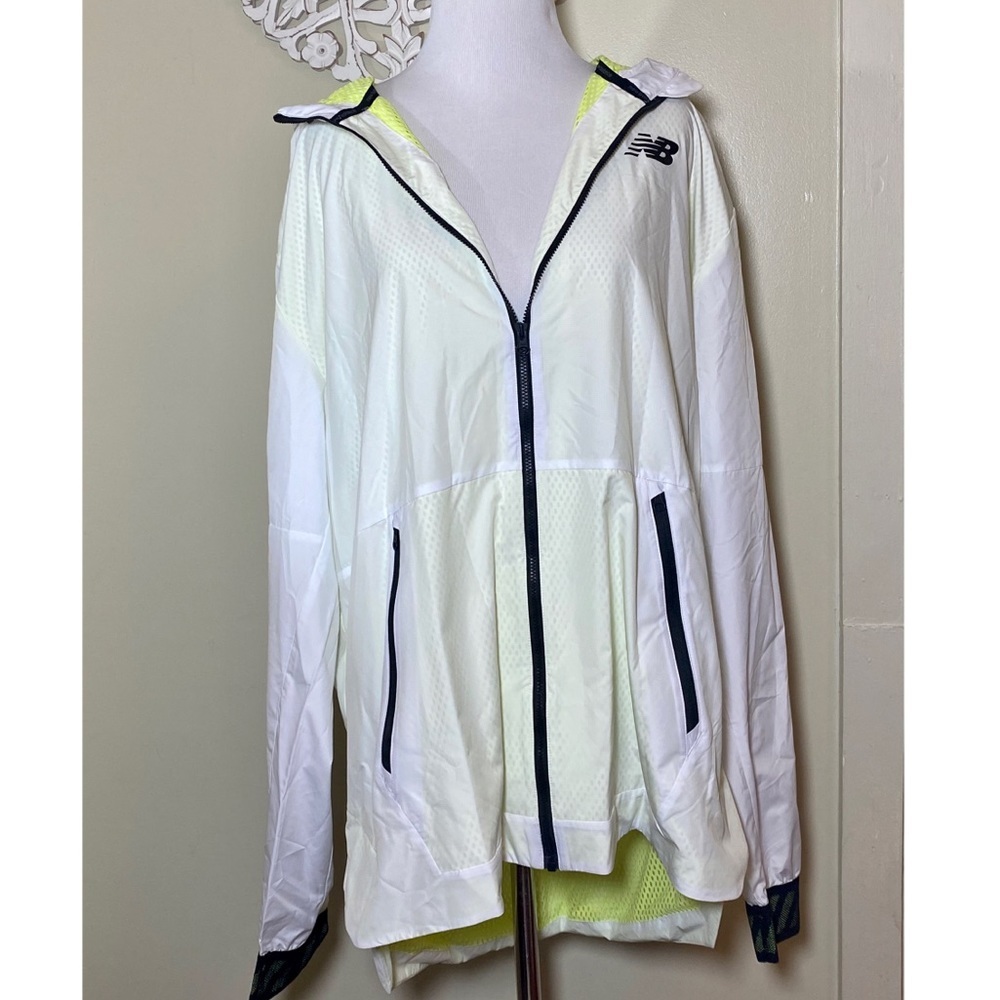 New - New Balance White Neon Mesh Anorak Rain Jacket